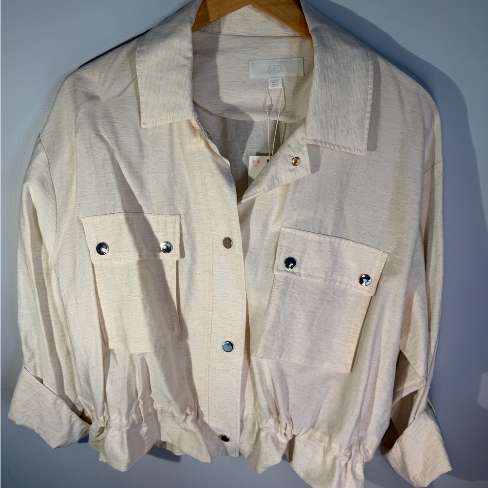 ZARA NWT Cream Utility Jacket — Buttoned Pockets